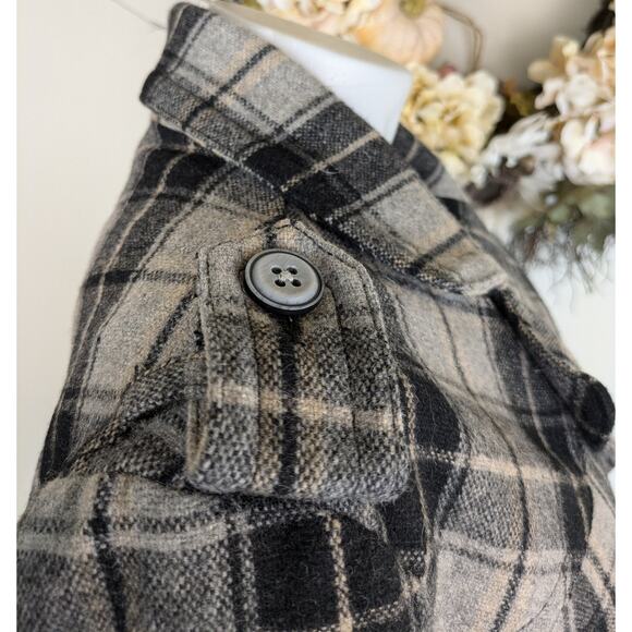 Rough Hewn Wool Blend Plaid Button Jacket XL Short Moto Peacoat Black Gray Tan - Picture 6 of 13